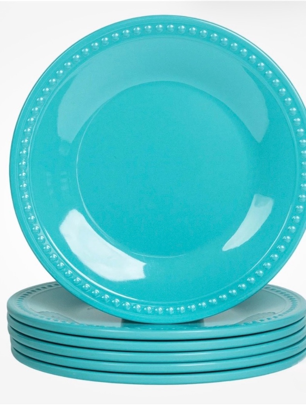 11 inch Aqua Melamine Plastic Beaded Dinner Plate Set of 6 New In Box